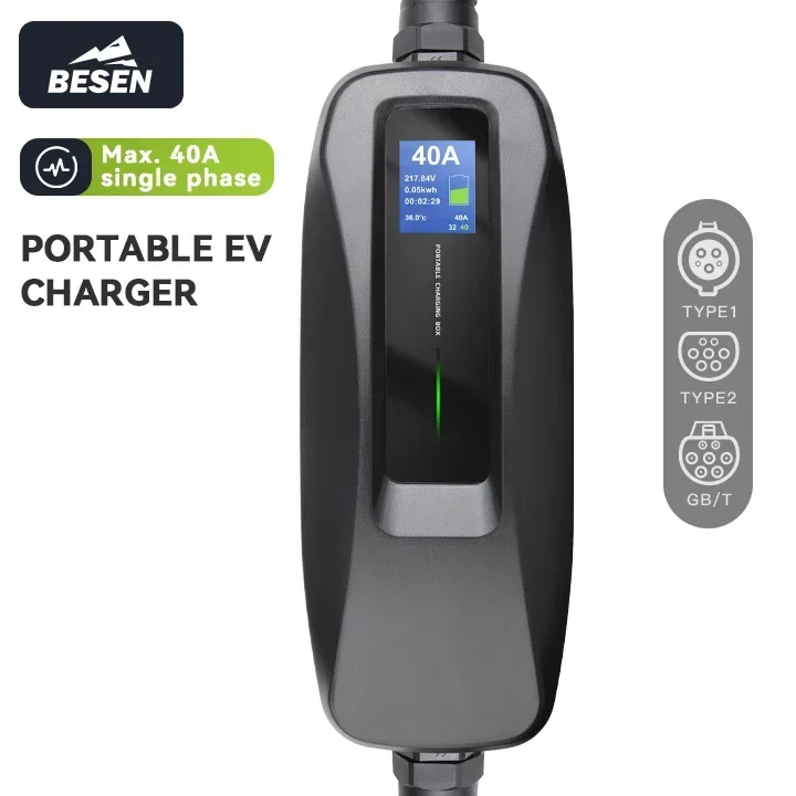 Portable Ev Charger - เครื่องชาร์จรถยนต์ไฟฟ้าแบบพกพา BESEN 8.8kW ชนิดที่ 1 กล่องชาร์จไฟฟ้ากระแสสลับเฟสเดียว