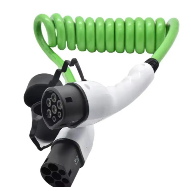 Ev Charging Cable - ปลั๊กชาร์จรถยนต์ไฟฟ้าแบบ Type 2 ชนิดสายสปริงสีเขียว IEC 62196