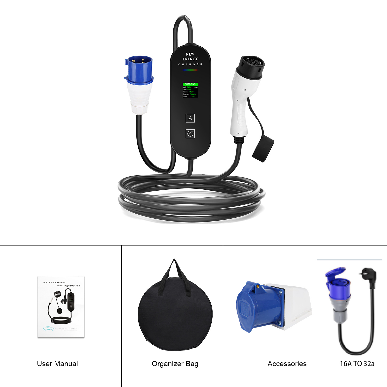 ปลั๊ก EU/UK CEE 32A/16A สถานีช - Portable Ev Charger 32A Type 2 Cee Plug บทวิจารณ์และราคา